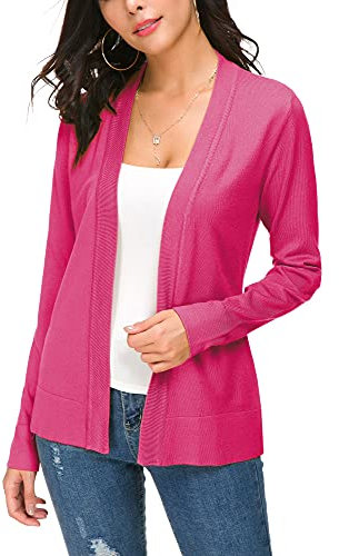 EXCHIC Femmes Manches Léger Manches Longues Devant Ouvert Tricoté Cardigan Gilets (M, Rose Rouge)