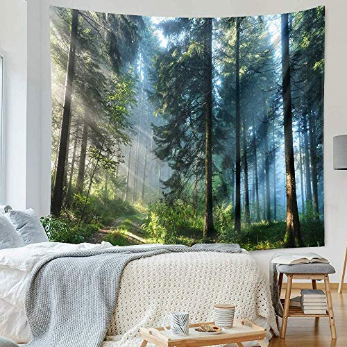 Lsimeru Wald Wandteppich 150x200,Natur Landschaft Wandbehang Wald Nebel Dunkel Wandtücher Forest Baum Dschungel Wandtuch Tapestry Tapisserie Schlafzimmer Wanddeko