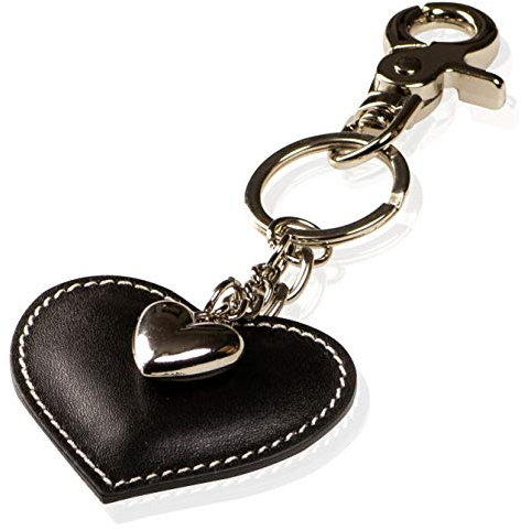Schlüsselanhänger mit Herz aus Leder und ein Schmuck Herz aus Metall mit Karabiner Schlüsselband für Auto Geschenke für Frauen Männer Valentinstag Geburtstag Muttertag Made in Italy (Schwarz)