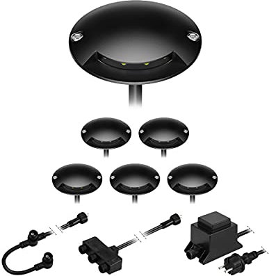 ledscom.de LED Boden-Aufbauleuchte BUNDA, 1-flammig, extra-flach, für außen, Aluminium, schwarz, rund, 7cm Ø, warmweiß, 6er Set