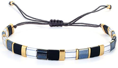 KELITCH Tila Perlen Charm Armbänder Verstellbare Wickelarmbänder Handgefertigter klassischer Schmuck für Damen - Schwarz 01E