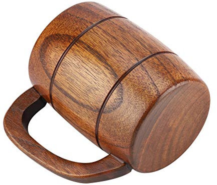 Wooden Beer Mug, Natural Wooden Handmade Beer Tankard with Handle for Bar KTV