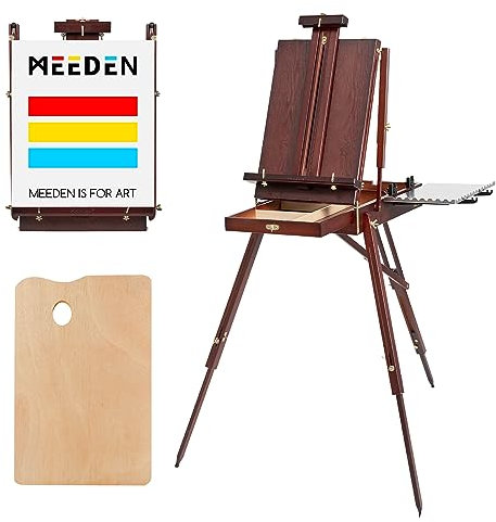 MEEDEN Wooden French Easel Box: Beechwood Sketch Easel with Foldable Legs - Portable Tripod Easel Stand for Outdoor Sketching Painting can Hold Canvas up to 34