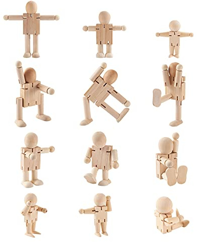 Cheriswelry 12pcs Unfinished Wooden Dolls Joint Robot Adjustable Wooden Figures Wooden Peg People Toys for DIY Painting Craft Art Peg Game Party Decoration