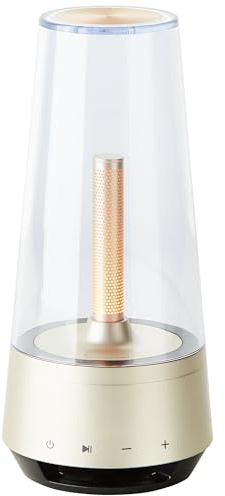 Brilliant Tischlampe mit Lautsprecher - funktionale LED Tischleuchte mit Bluetooth-Lautsprecher - 21cm Höhe - 9,5cm Durchmesser - inkl. Batterie - Metall/Glas in grau/transparent