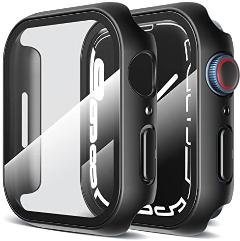 LK 2 en 1 Coque et Protection Écran Compatible avec Apple Watch Series 7/8 45mm,Coque Protection Anti-Chutes et Légère,Verre Trempé Ultra-Fine et Anti-Rayures et HD