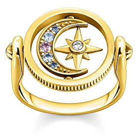 THOMAS SABO Damen Ring Royalty Stern & Mond Gold 925 Sterlingsilber, 750 Gelbgold Vergoldung TR2377-959-7