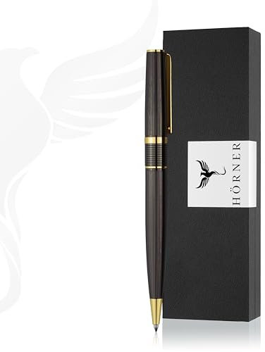 Hörner Vectrum | Hochwertiger Vintage Kugelschreiber schwarz Gold | Schreibfarbe Blau 1 mm | Aus Metall | edles Schreibset mit Geschenkbox I Stift für Männer und Frauen | Premium Design