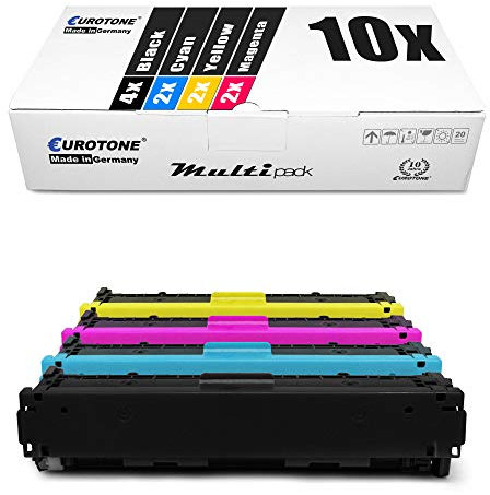 Eurotone 10x Toner im Set kompatibel für HP Color Laserjet Pro M255dw M255nw ersetzt W2210X-13X 207X [MIT CHIP, ohne Füllstandsanzeige]