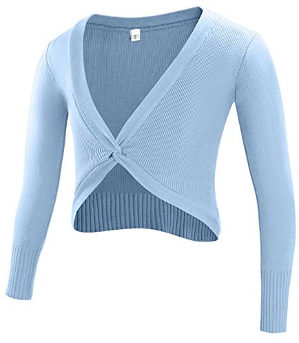 SEAUR Ballett Wickeljacke Mädchen Langarm Strickjacke Tanz Ballettjacke Gymnastik Yoga Bolero Tanzpullover Top - A Hellblau - XXL
