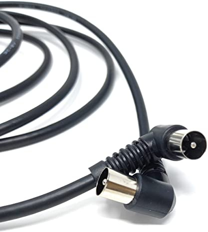 DRUT 2m TV Freeview Coaxial Cable Lead, Male Plug to Male Plug, Black | RF, Right Angle 90', 75 Ohm, 6.5ft