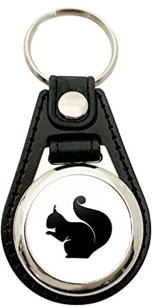 Huuraa Anhänger Eichhörnchen Silhouette Geschenk Metall mit Kunstleder Einkaufswagenlöser Eichhörnchen Präsent