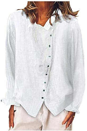 Chemisiers Femmes Coton Lin Eté Chic Tops Respirants Lâche Couleur Unie Tempérament Coton Et Lin Chemises Irrégulier Chemisiers à Manches Longues T-Shirts Tops