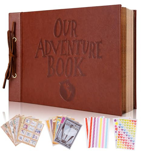 Tpudn Our Adventure Book Scrapbook Fotoalbum, 30,2 x 19,3 cm, 80 Seiten, 3D-geprägte Wörter, Leder, Hardcover, Reisen für Jahrestag, Hochzeit, Reisen, handgemachtes Sammeln von Fotos