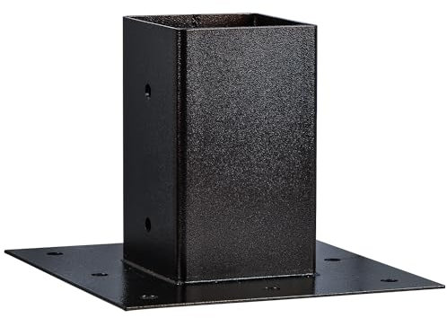 Lavane Metallpfostenbasis, robust, schwarz, pulverbeschichteter Stahl, Zaunanker, Oberflächenmontage, Bodenplatte, Halterungen für Briefkasten, Post, Deck, Veranda, Geländer, Pfostenhalter, 10,2 x