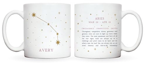 Star constellation mug personalised | constellation map | constellation cup in 12 star signs with characteristics of that starsign | star sig constellation mugs for her | gifts for women (Aries)