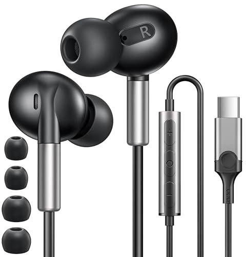 Aolcev USB C Headphones for iPhone16/15 Pro Max/plus, Samsung Galaxy S25Ultra/S24/S23 FE/S22/S21/S20/A54,USB C Earphones with Microphone In-Ear Type C Headphones Wired Earphones for iPad Pro/Pixel 8