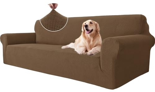 Ystyle Sofa überzug 4 Sitzer Mit Armlehne, Stretch Sofabezug rutschfest, Modern Sofa Cover Für Hunde Haustiere, Atmungsaktiv Couch überzug Mit Elastic Bottom, Braun