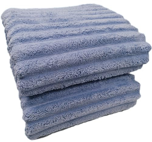 SOFTBATFY Weiche Badetücher Set, Mikrofaser gerippte übergroße Badetücher Extra groß für Badezimmer, Haus, Hotel, Spa, Strand, Pool, Fitnessraum (Blue, Bath Sheet - Set of 2)