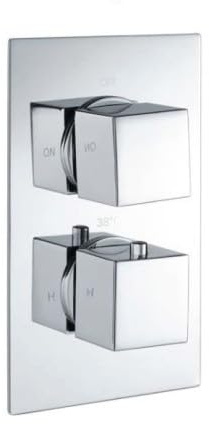 Cube Square Twin Two Outlet Thermostatic Concealed Shower Valve - Chrome