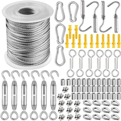 AYSUM 95pcs Garden Wire - 30m/2mm Stainless Steel, M5 Turnbuckle Tensioner, Fence & Cable Railing Kit