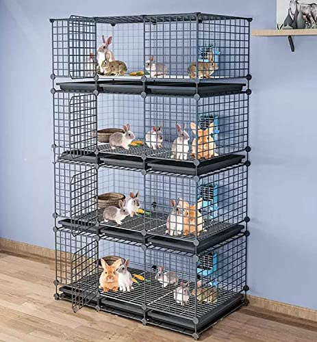 Cage À Lapin Nain Sur Pied, Habitat À Plusieurs Étages Pour Petits Animaux | Structure Robuste, Espace Spacieux, Parc Pour Lapins, Cochons‑d’inde, Furets Et Petits Animaux(Black,111*39*189cm)