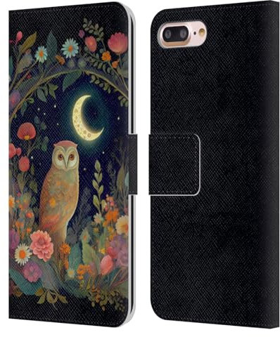 Head Case Designs Officially Licensed JK Stewart Owl Crescent Moon Night Garden Key Art Leather Wallet Case Compatible With Apple iPhone 7 Plus/iPhone 8 Plus