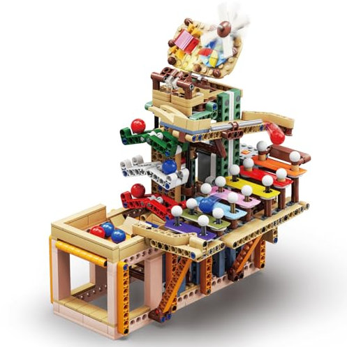 Hallisun Baustein Bausteinsatz für Jungen und Mädchen ab 8 Jahren, Pädagogische Bausteinspielzeuge, Mechanisches Modulares Rollkugel Bausteinset, Orbitales Bausteinmodell mit rollender Kugel 695 Teile