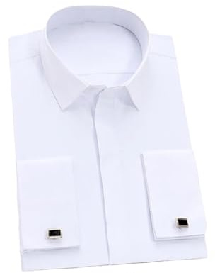 Chemise classique à manches longues pour homme avec boutons cachés et poignets (boutons de manchette inclus), blanc, L