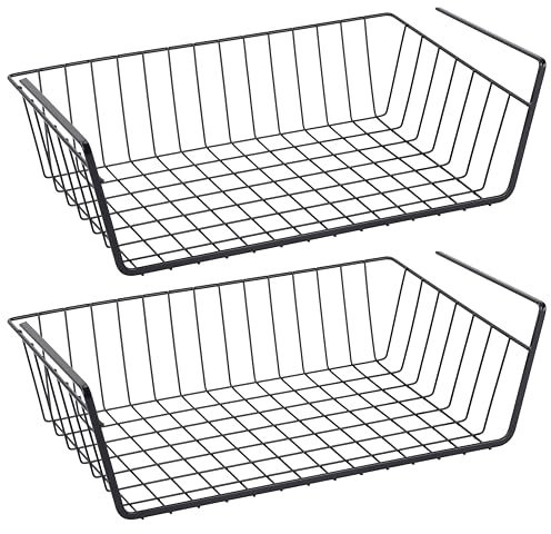 RICOO Hängekorb Drahtkorb Unterregal Aufbewahrungskorb 2-er Set Einhängeregal Einhängekorb für Küche Schrank KR001Bx2 Korb zum Einhängen Regal Schrankkorb Regaleinhängekorb Ausziehbar Schrankfach