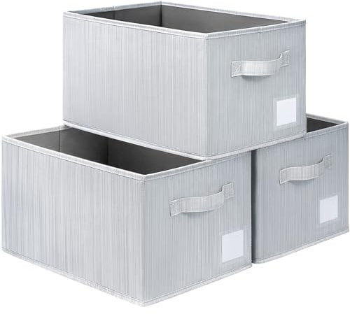 TIMEYARD Aufbewahrungsbox, Storage Boxes, Aufbewahrungsboxen 3er Set, Aufbewahrungskorb für Badezimmer Regal, Kinderzimmer, Toilettenpapier, Organizer, Korb Aufbewahrung für Schrank, Kleidung, Grau
