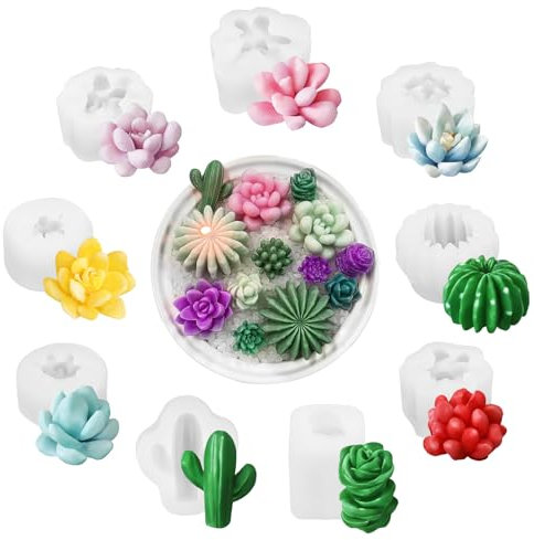 Byffoer Pack of 9 Silicone Succulent Moulds, Ideal for Candles, Cake Decoration, Resin, Soap, DIY Crafts