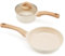 Vkoocy Juego de ollas y sartenes antiadherentes, juego de utensilios de cocina de cerámica saludable, 3 ollas de cocina, cacerolas, sin PFAS, color crema