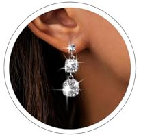 Inateannal Boucles d’oreilles pendantes en cristal carrées en strass argenté zircone cubique mariage Halo
