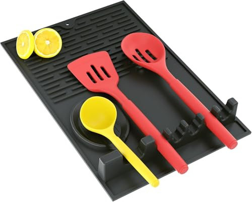 Portacucharas de silicona para la cocina – Portacucharas con alfombra antigoteo, alfombra resistente al calor de la cocina, soporte para cucharas de encimera, soporte para utensilios de cocina