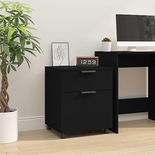 Tidyard Mobiler Holzschrank Aktenschrank Universalschrank Highboard Wohnzimmerschrank Büroschrank Bücherschrank Schrank Aktenregal Standregal mit Rollen Schwarz 45x38x54 cm