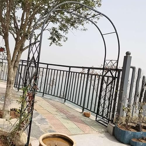 Metall-Gartenbogen, rostfrei, verzinkt, Spalier, Laube, Hochzeitsdekoration für draußen, Torbogen für Kletterpflanzen, Schmiedeeisen mit Sockeln, 140/180/220/260/300/340 cm breit (Farbe: Schwarz, Gr