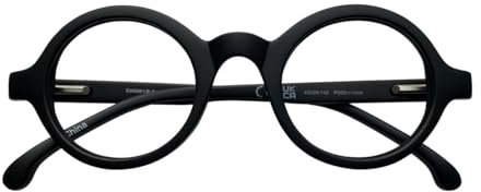I-Sential Clear Lens Round Glasses Matt Black Frame Spring Hinges Retro Specs Mens Womens Unisex Adult & Case