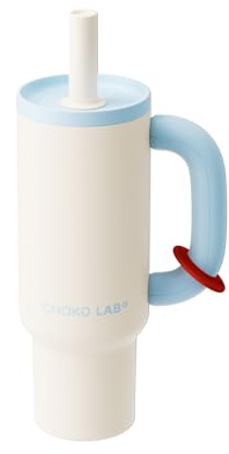 CHAKO LAB BaWang - Vaso aislado de acero inoxidable con asa y pajilla, 33 onzas, apto para portavasos, para viajes, botella de agua a prueba de fugas, sin BPA, forro de acero inoxidable 316, blanco y