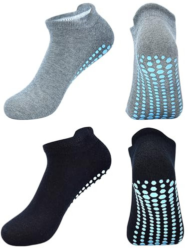 DECOVICI Yoga Damen Socken, Pilates Stoppersocken ABS Antirutschsocken mit Noppen für Barre, Tanz, Ballett, Kampfsport, Trampolin, Fitness 2 Paar(Schwarz + Grau,M)