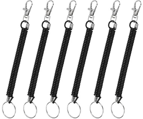 TRKETK 6 Pièces Porte-Clés à Ressorts à Spirale Porte Clé Retractable Clé Extensible Porte-Clés en Plastique Noir Pêche Cordons pour Clé Poisson Outils Attirail De Pêche Accessoires