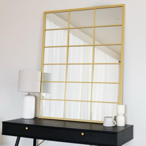 Jobu Home Kyo Rectangle Mirror with Metal Window Frame Style in Gold - 95cm x 120cm for Bedroom, Hallway or Living Room