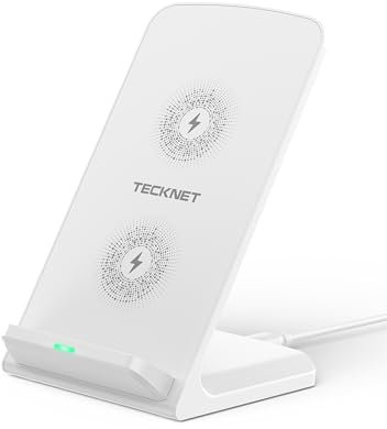 TECKNET Wireless Charger, 15W Fast Wireless Charging Stand, Phone Charger Stand, Dual Charging Modes Compatible with iPhone 16 15 14 13 12 11 Pro Max, Galaxy S23 S22 S21 S20 S10, and More (White)