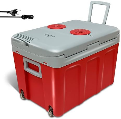 briebe Nevera Portátil Eléctrica de Viaje para Coche, Camping, 12V / 220V, Capacidad 40 L, Ruedas, Refrigera, Mantiene el Calor, Modo Bajo Consumo, Rojo