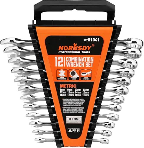 HORUSDY 12-Piece Metric Spanner Set | Combination Spanner Set with Organizer | 12 Point | 8mm - 19mm | Chrome Vanadium Steel