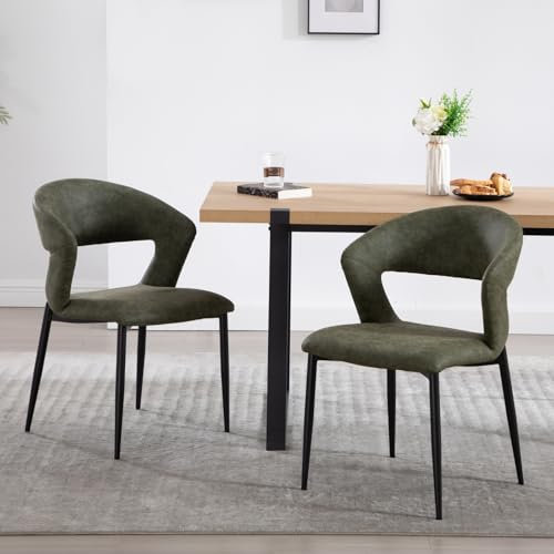 Ya-Home Esszimmerstühle 2er Set aus PU Leder Küchenstühle mit Rückenlehne modern Akzentstuhl Polsterstuhl mit Metallbeinen für Küche/Esszimmer/Restaurant, Grün
