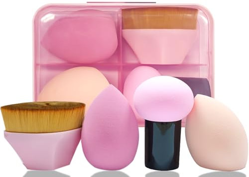AmiCera Makeup Sponge, Blender 4 Pack Latex Free Beauty Makeup Powder Puff Blending Blender Foundation Concealer for Liquid, Powders, Creams, Make-up Sets for Women, with Brush, Pink