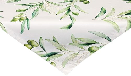 beties Tischdecke, Mitteldecke Olive ca. 80x80 cm Italy Collection 100% Baumwolle – Premium Qualität – weiß mit grünen Oliven und zart goldenen Details