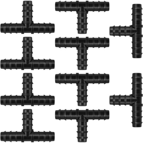 Poeland T-Stück Schlauchverbinder 16mm (1/2 Zoll), Schwarzer Kunststoff Garten Tropfschlauch Verbinder, Tee Schlauchanschluss, Tropfbewässerung Fitting Zubehör für Bewässerung System (10 Stück)