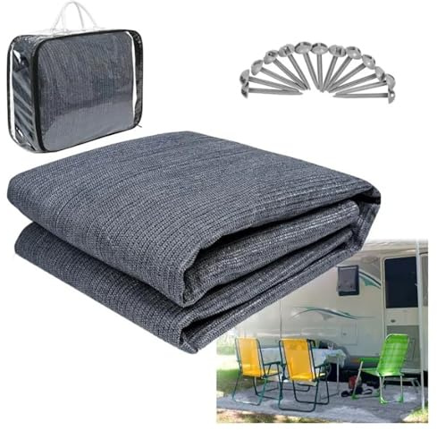 NEWFUN Vorzeltteppich 250x400 cm Mit Ösen – Atmungsaktiv, rutschfest & Abwaschbar – Inkl. Tragetasche & Heringe – Ideal Für Camping, Garten & Outdoor